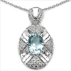 2.52 Carat Genuine Blue Topaz & White Diamond.925 Sterling Silver Pendant