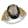 "10.64 Carat Genuine Smoky Topaz, Citrine & White Topaz .925 Sterling Silver Ring"