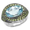 8.92 Carats Genuine Blue Topaz & Peridot .925 Sterling Silver Ring