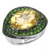 8.46 Carats Genuine Citrine & Chrome Diopside .925 Sterling Silver Ring