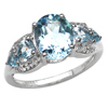 4.09 Carats Genuine Blue Topaz & White Topaz .925 Sterling Silver Ring
