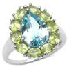 5.50 Carats Genuine Blue Topaz & Peridot .925 Sterling Silver Ring