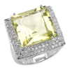 21.93 Carat Genuine Lemon Quartz & White Topaz .925 Sterling Silver Ring