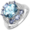 4.00 Carat Genuine Blue Topaz & Tanzanite .925 Sterling Silver Ring