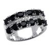 2.40 Carat Genuine Sapphire & White Diamond .925 Sterling Silver Ring