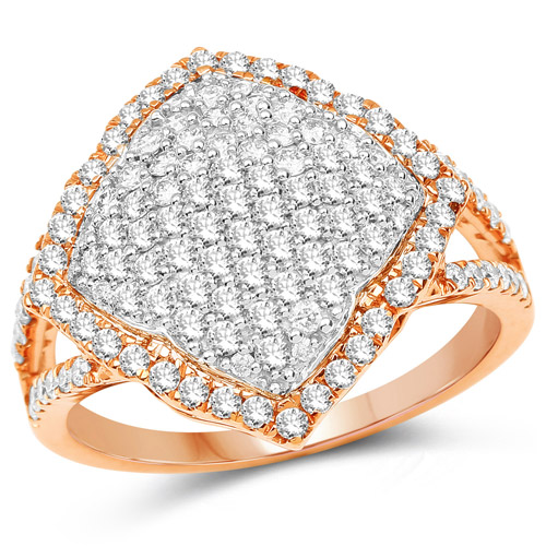 Diamond-1.09 Carat Genuine White Diamond 14K White & Rose Gold Ring (G-H Color, SI1-SI2 Clarity)