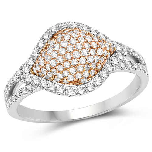 0.72 Carat Genuine White Diamond 14K White & Rose Gold Ring (E-F Color, SI1-SI2 Clarity)