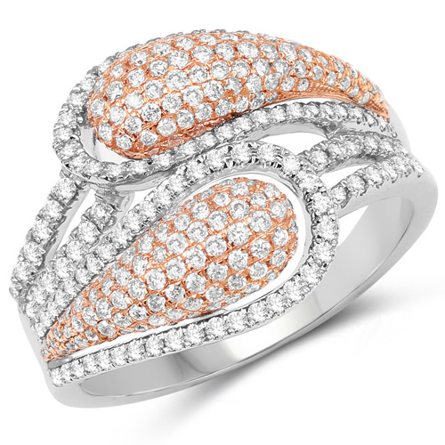 1.07 Carat Genuine White Diamond 14K White & Rose Gold Ring (G-H Color, SI1-SI2 Clarity)