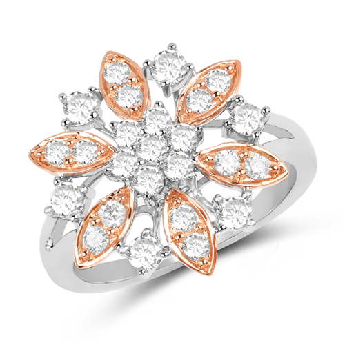 Diamond-0.89 Carat Genuine White Diamond 14K White & Rose Gold Ring (E-F Color, SI1-SI2 Clarity)