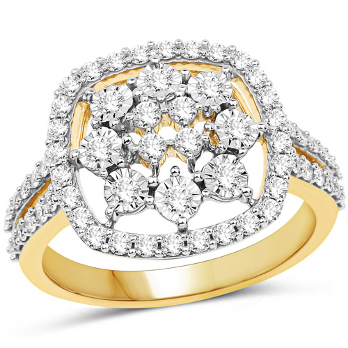 Diamond-0.77 Carat Genuine White Diamond 14K Yellow Gold Ring (G-H Color, SI1-SI2 Clarity)