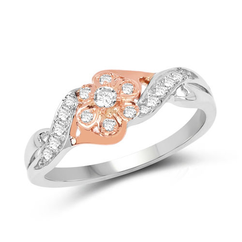 Diamond-0.20 Carat Genuine White Diamond 14K White & Rose Gold Ring (E-F Color, SI1-SI2 Clarity)
