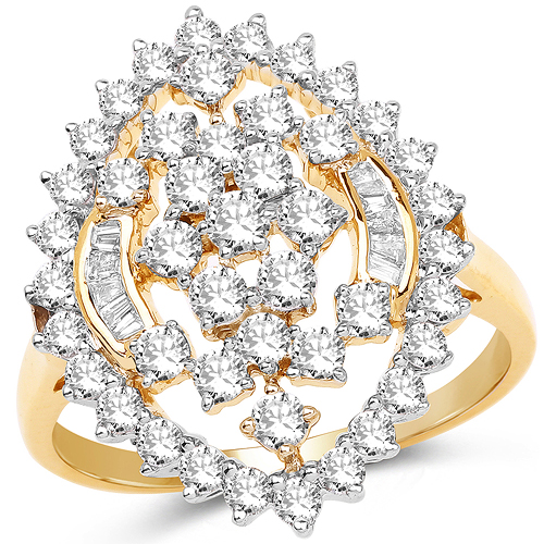 Diamond-1.37 Carat Genuine White Diamond 14K Yellow Gold Ring (G-H Color, SI1-SI2 Clarity)