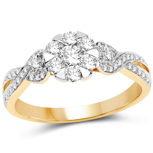 Diamond-0.67 Carat Genuine White Diamond 14K Yellow Gold Ring (F-G Color, SI Clarity)