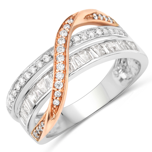 Diamond-0.74 Carat Genuine White Diamond 14K White & Rose Gold Ring (E-F Color, SI1-SI2 Clarity)