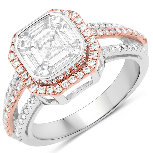 Diamond-1.03 Carat Genuine White Diamond 18K White & Rose Gold Ring (G-H Color, VVS-VS Clarity)