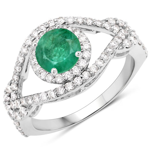 Emerald-1.50 Carat Genuine Zambian Emerald and White Diamond Fine Finish Ring