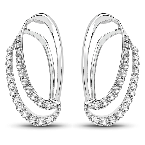 Earrings-0.41 Carat Genuine White Diamond 14K White Gold Earrings (F-G Color, SI Clarity)