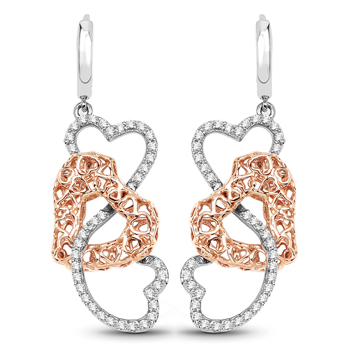 0.50 Carat Genuine White Diamond 14K White & Rose Gold Earrings (E-F-G Color, SI Clarity)