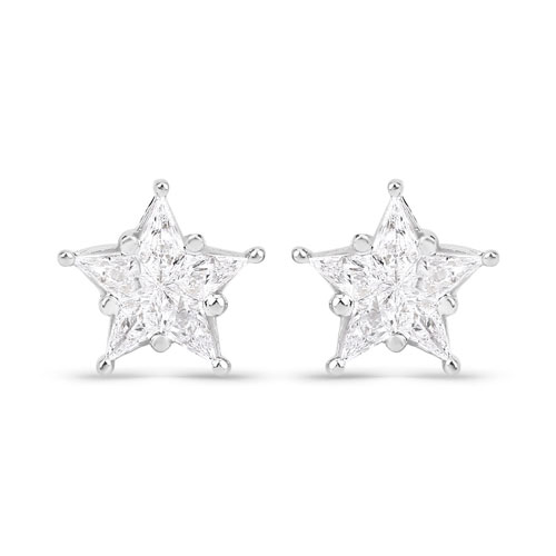 Earrings-0.71 Carat Genuine White Diamond 14K White Gold Star Shape Earrings
