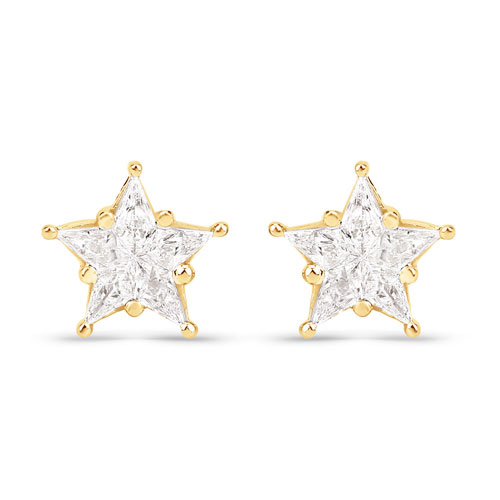 Earrings-0.69 Carat Genuine White Diamond 14K Yellow Gold Star Shape Earrings