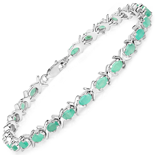 Bracelets-4.60 Carat Genuine Emerald .925 Sterling Silver Bracelets