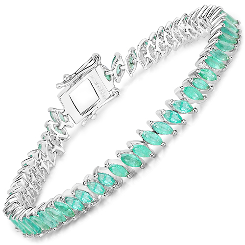 Bracelets-6.82 Carat Genuine Zambian Emerald .925 Sterling Silver Bracelet