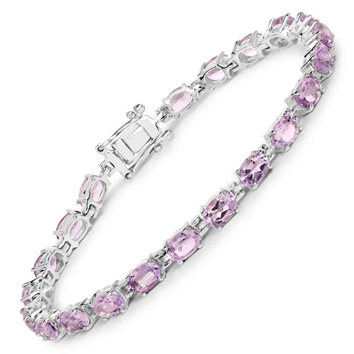 Bracelets-8.60 Carat Genuine Pink Amethyst .925 Sterling Silver Bracelet