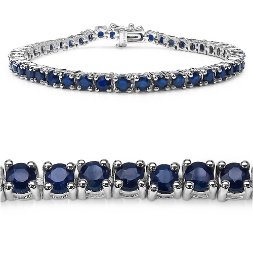Bracelets-8.55 Carat Genuine Blue Sapphire .925 Sterling Silver Bracelet
