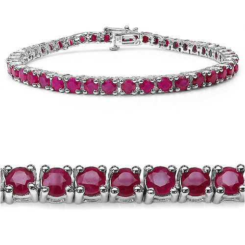 Bracelets-8.80 Carat Genuine Ruby Sterling Silver Bracelet