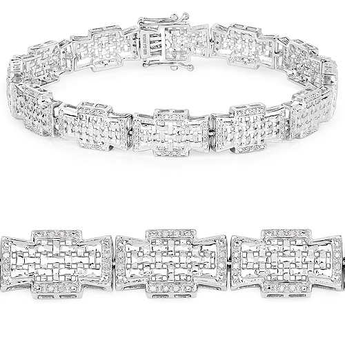 Bracelets-0.48 Carat Genuine White Diamond .925 Sterling Silver Bracelet