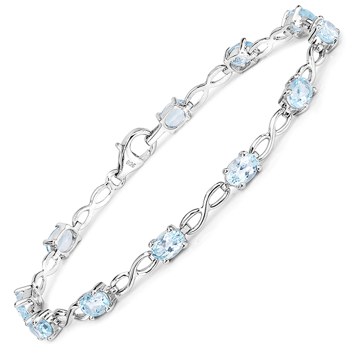 Bracelets-5.61 Carat Genuine Blue Topaz .925 Sterling Silver Bracelet