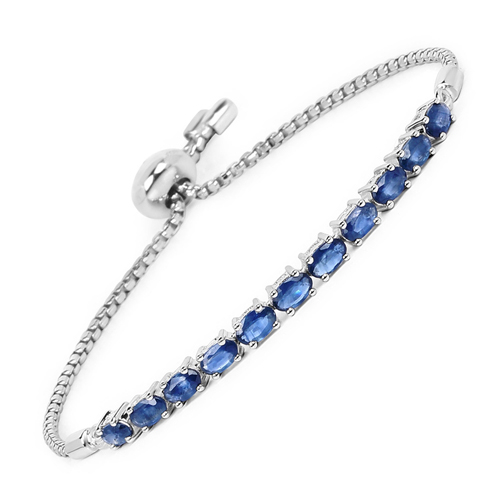 Bracelets-2.42 Carat Genuine Blue Sapphire .925 Sterling Silver Bracelet