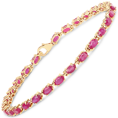 14K Yellow Gold Plated 7.00 Carat Glass Filled Ruby .925 Sterling Silver Bracelet