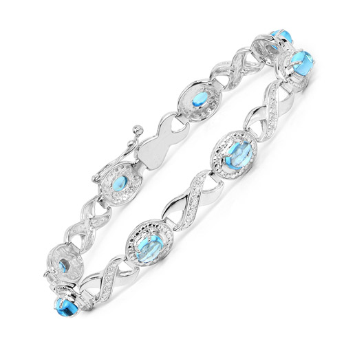 Bracelets-5.60 Carat Genuine Swiss Blue Topaz .925 Sterling Silver Bracelet