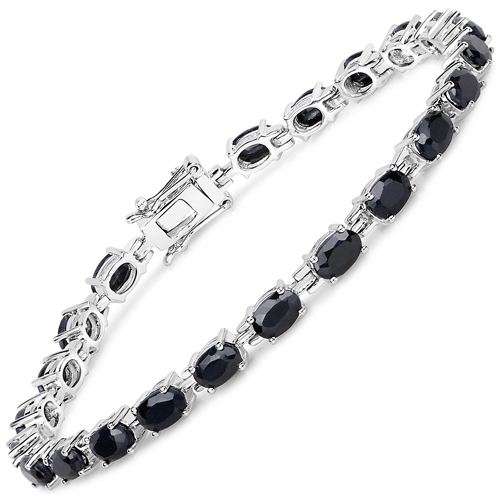 Bracelets-12.10 Carat Genuine Black Sapphire .925 Sterling Silver Bracelet