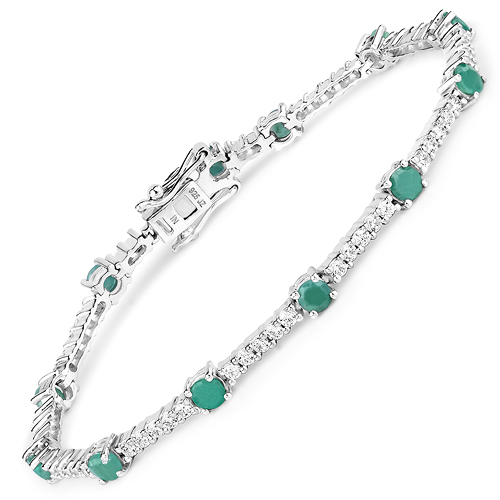Bracelets-4.08 Carat Genuine Emerald and White Zircon .925 Sterling Silver Bracelet