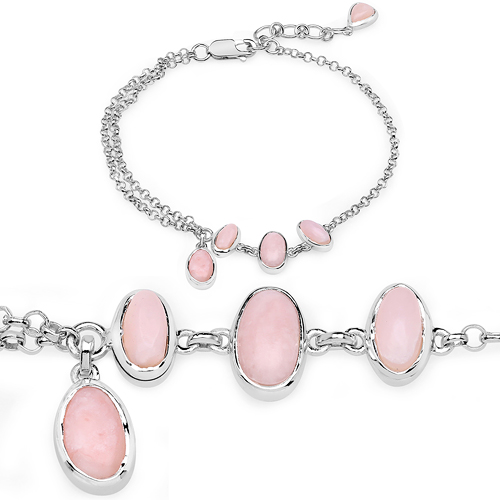 4.67 Carat Genuine Pink Opal .925 Sterling Silver Bracelet