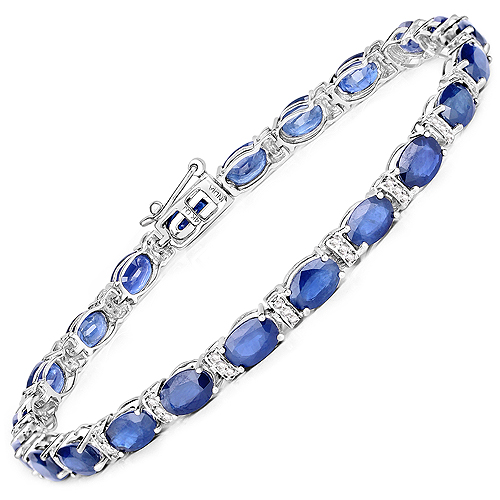 12.36 Carat Genuine Blue Sapphire and White Diamond 14K White Gold Bracelet