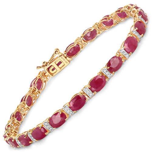 Bracelets-11.70 Carat Genuine Ruby and White Diamond 14K Yellow Gold Bracelet