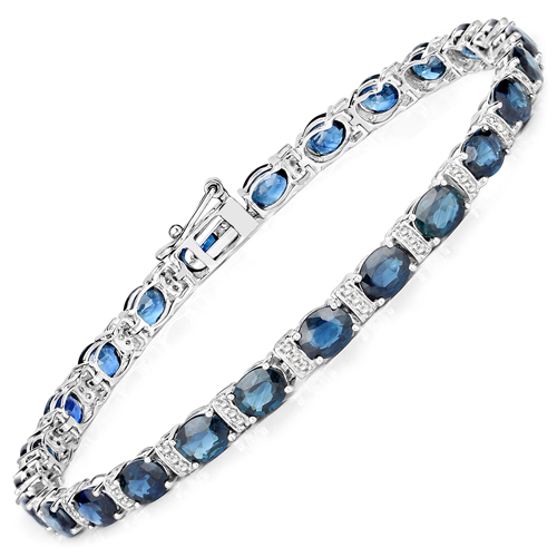 Bracelets-8.80 Carat Genuine Blue Sapphire and White Diamond 14K White Gold Bracelet