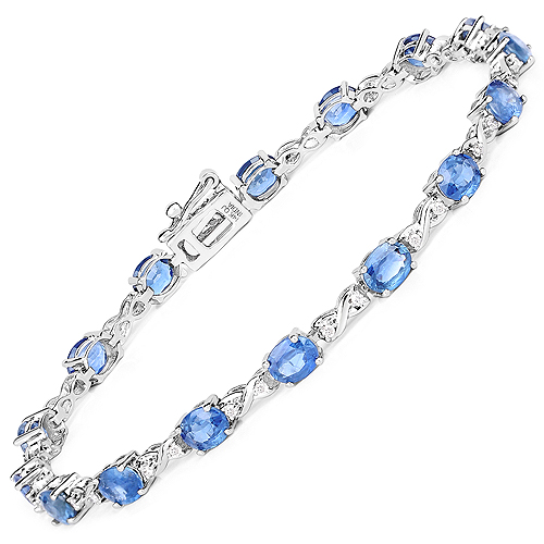 Bracelets-7.81 Carat Genuine Blue Sapphire and White Diamond 14K White Gold Bracelet