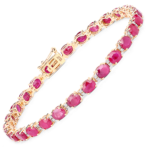 Bracelets-12.43 Carat Genuine Ruby and White Diamond 14K Yellow Gold Bracelet