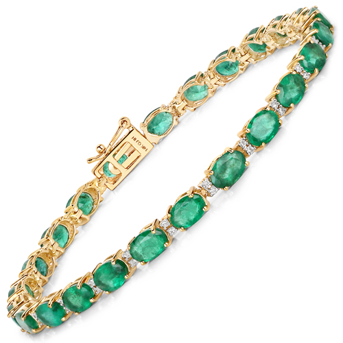 8.38 Carat Genuine Zambian Emerald and White Diamond 14K Yellow Gold Bracelet