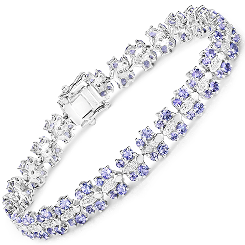 Bracelets-7.02 Carat Genuine Tanzanite and White Sapphire .925 Sterling Silver Bracelet
