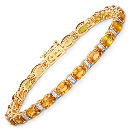 Bracelets-12.33 Carat Genuine Orange Sapphire and White Diamond 14K Yellow Gold Bracelet
