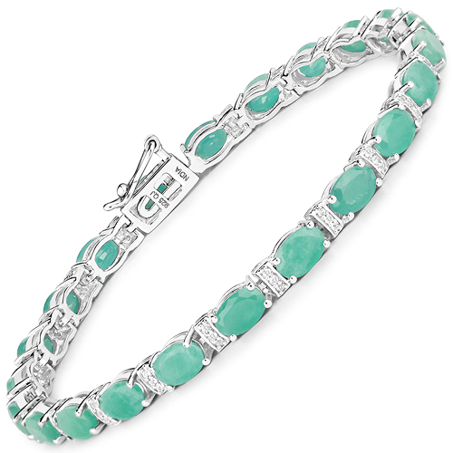 Bracelets-10.01 Carat Genuine Emerald and White Topaz .925 Sterling Silver Bracelet