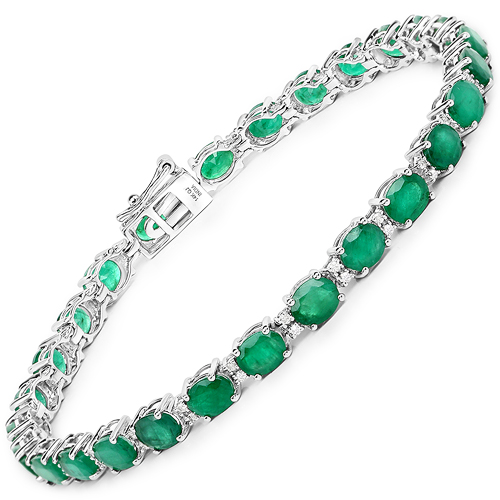 Bracelets-9.19 Carat Genuine Zambian Emerald and White Diamond 14K White Gold Bracelet