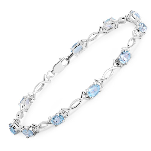 Bracelets-5.10 Carat Genuine Blue Topaz .925 Sterling Silver Bracelet