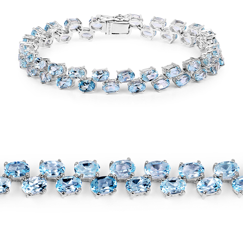 Bracelets-23.46 Carat Genuine Blue Topaz .925 Sterling Silver Bracelet