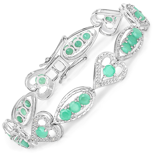Bracelets-5.62 Carat Genuine Emerald and White Diamond .925 Sterling Silver Bracelet